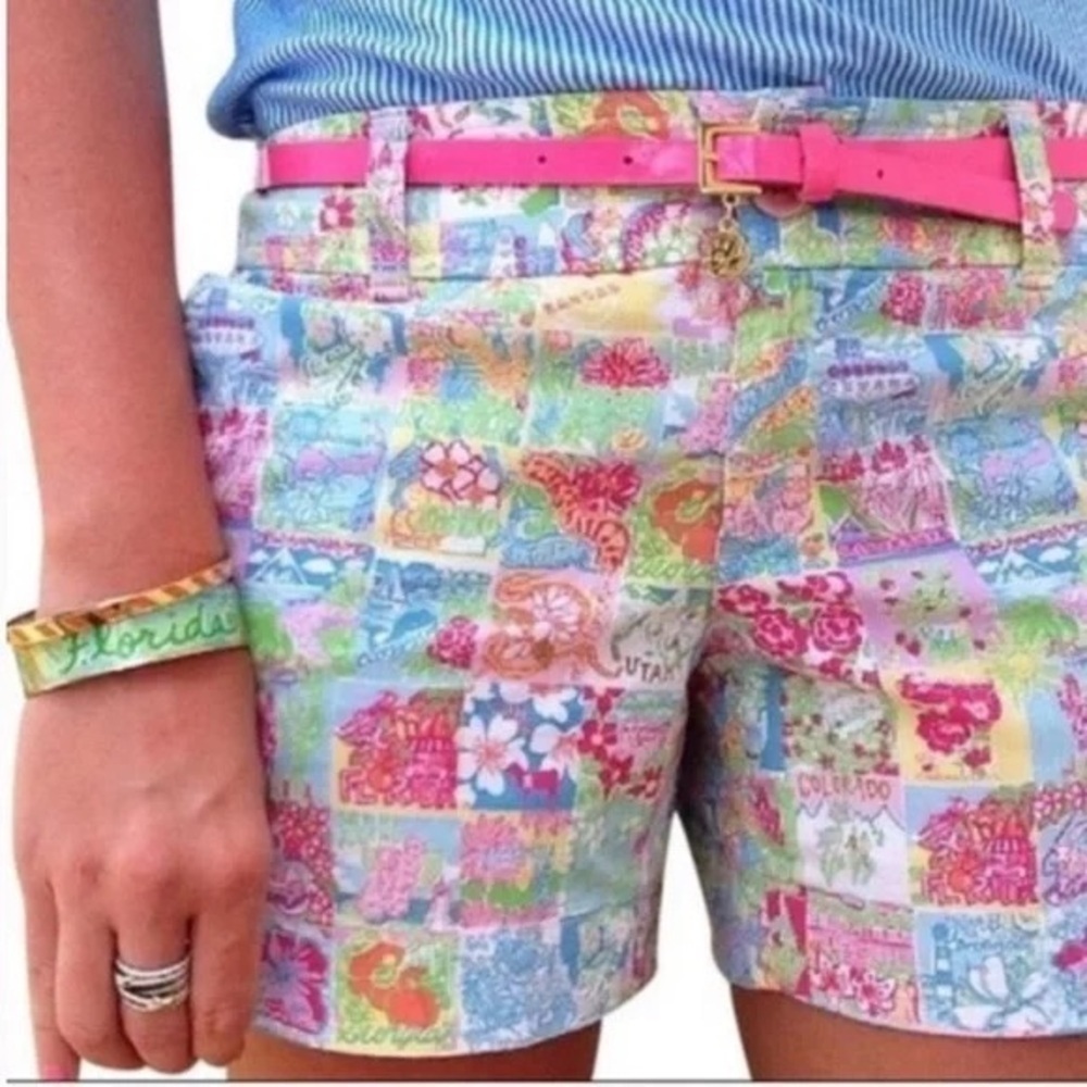 Lilly Pulitzer State Of Mind Patchwork Shorts Womens 0 - Picture 2 of 10